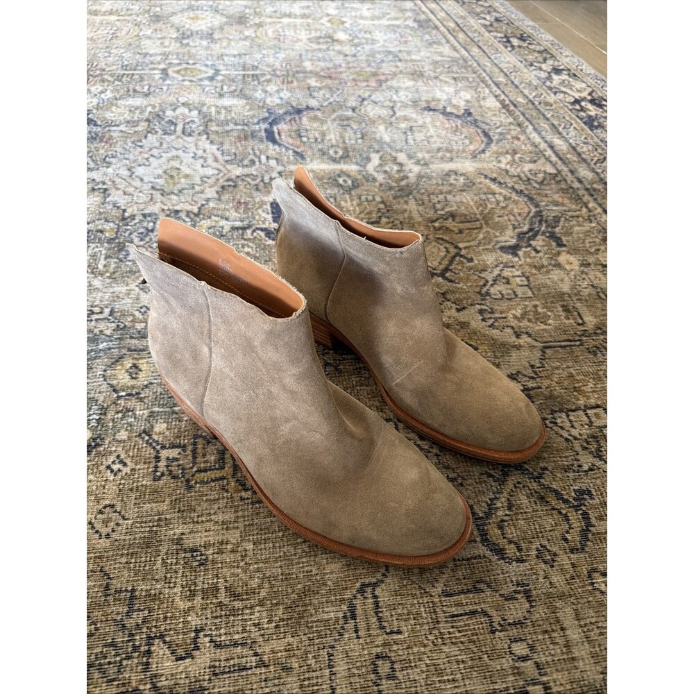 Kork Ease Ryder Ankle Boots 6.5 Suede Tan Leather Lined Block Heel Booties
